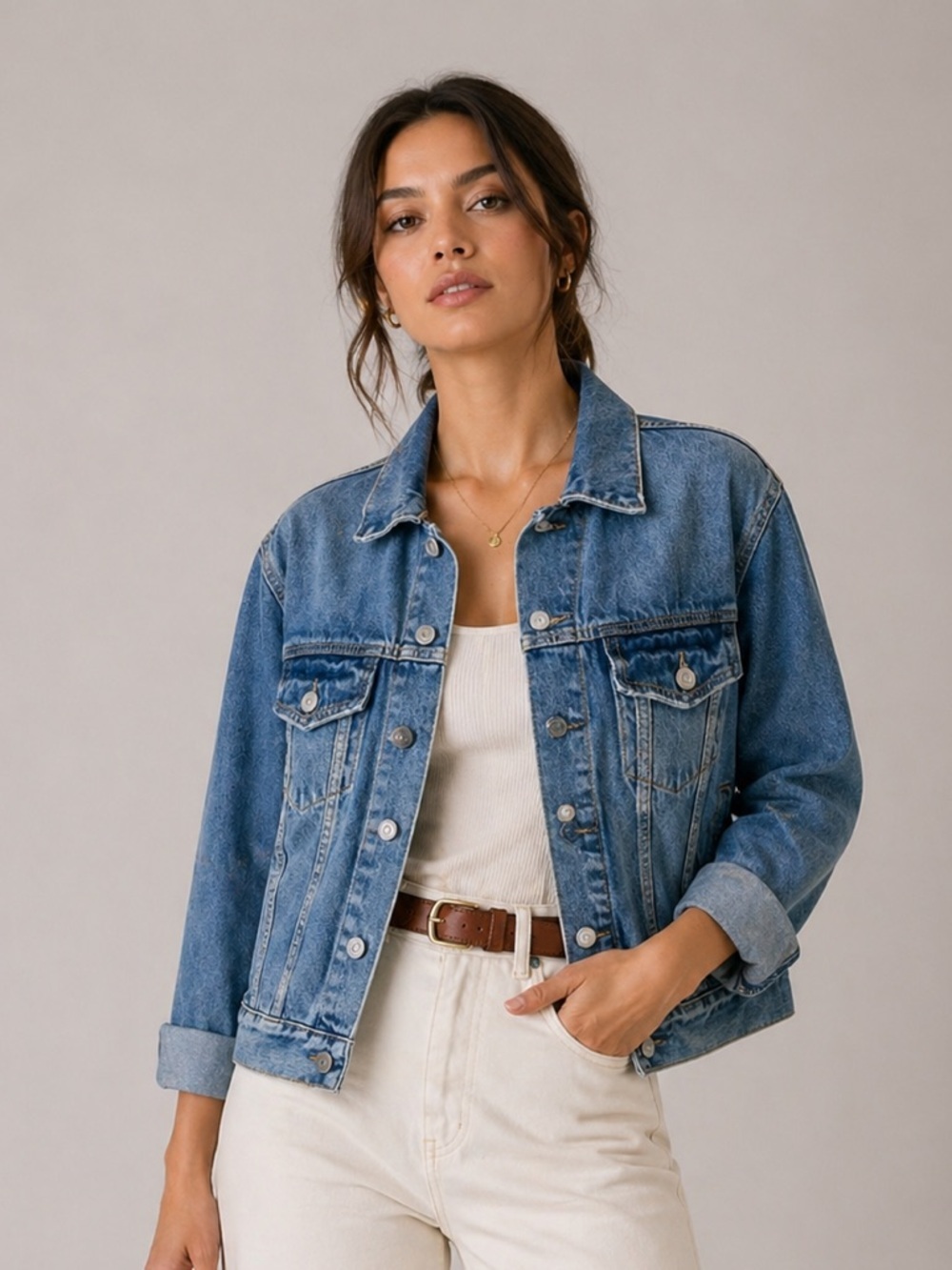 Gianni Bini Distressed Trucker Jean Jacket sz med